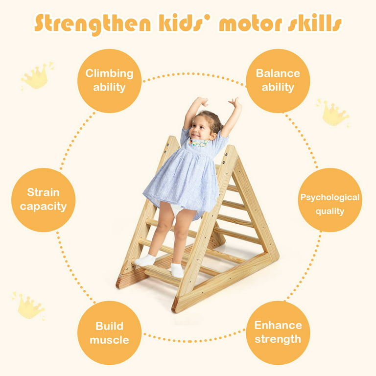 Costway Wooden Climbing Pikler Triangle with Climbing Ladder For Toddler  Step Training, Natural 