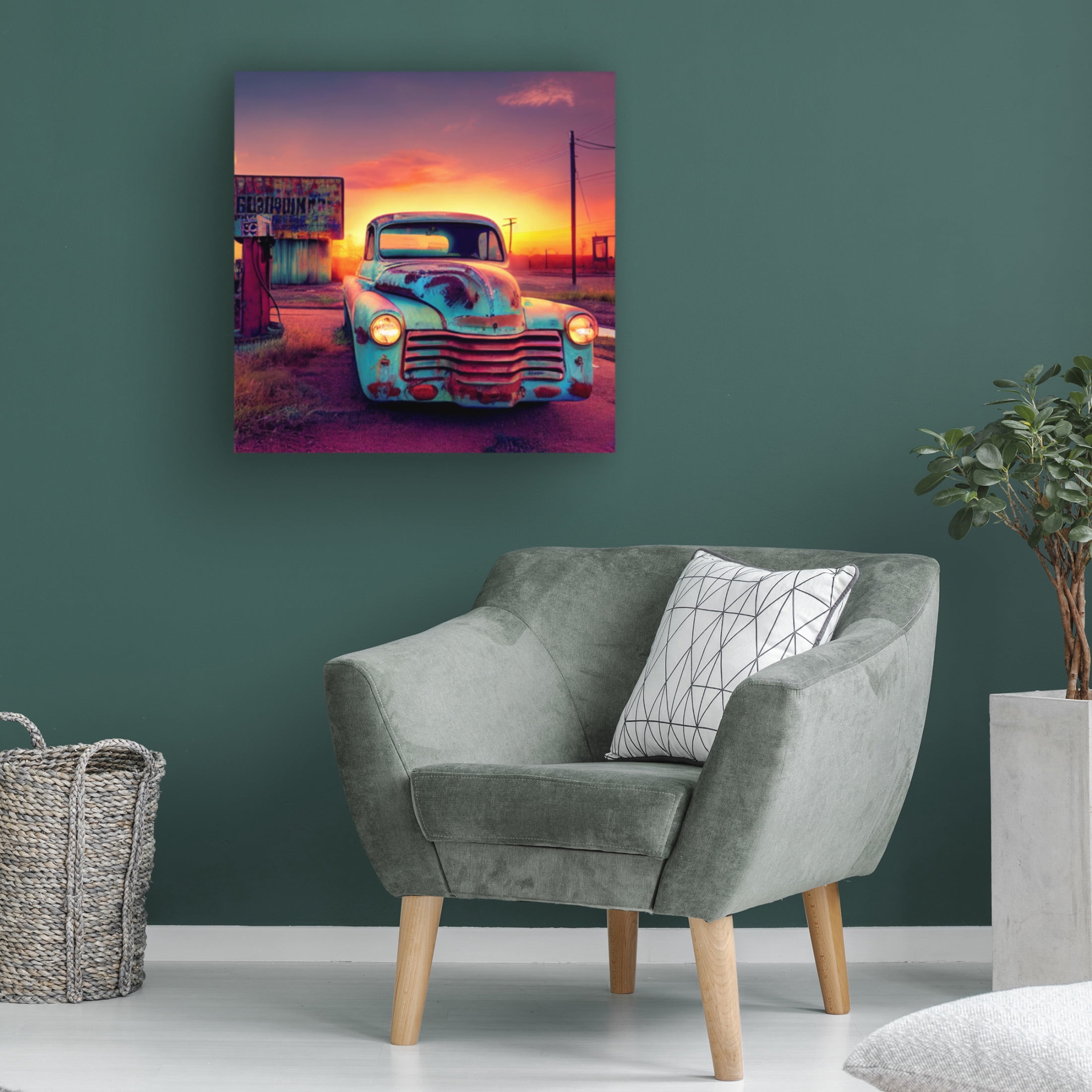 Canvas Wall Art - Ray Heere 'Route 66 2' Wall Art for Living Room, Bedroom, or Office Décor by Trademark Fine Art - 14 x 14 Inches