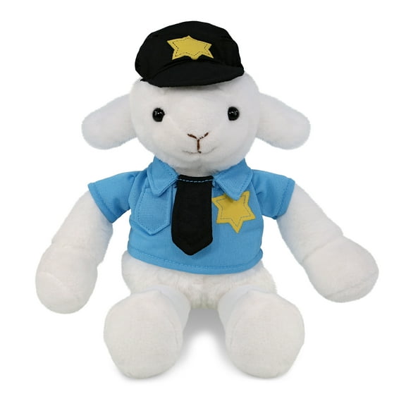 DolliBu Long Leg Lamb Police Officer Plush Toy – Super Soft Lamb Cop Stuffed Animal Dress Up Cop Uniform and Cap Outfit, Fluffy Lamb Policeman Toy Plush Gift for Kids – 10.5 Inches
