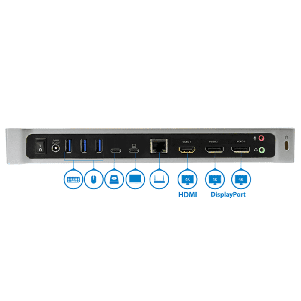 Triple-4K Monitor USB-C Docking Station for Laptops - 60W USB Power Delivery
