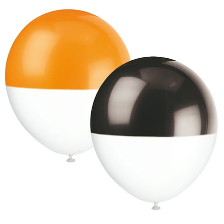 Latex Two Tone Dipped Halloween Balloons, Orange and Black, 12in, 6ct