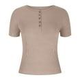 thumbnail image 5 of Button Down Slimming Tops for Women Trendy 2025 Short Sleeve Basic Casual T Shirts Blouse Stretch Summer Tight Tees, 5 of 6