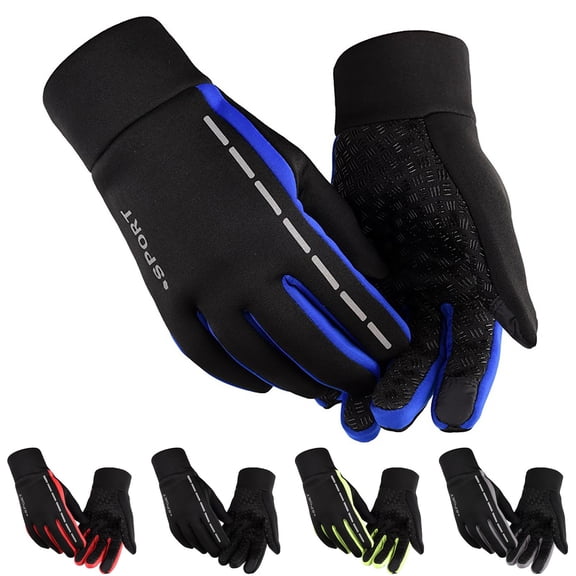 Lovzfmll Unisex Reflective Riding Gloves, Waterproof Windproof Winter Gloves with Zipper, Driving Skiing Outdoor Sports, Blue