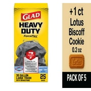Glad ForceFlex Heavy Duty Trash Bags With Clorox, Mountain Air Scent, 30 Gallon, 25 Count - Pack of 5 & Lotus Biscoff Cookie - 0.2 Oz - 1 ct