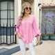 thumbnail image 5 of Camiseta de Mujer con Cuello en V, Mangas 3/4 con Volantes y Ojales, Blusa Informal, Estilo Túnica, Tendencia 2025 Rosa M, 5 of 9