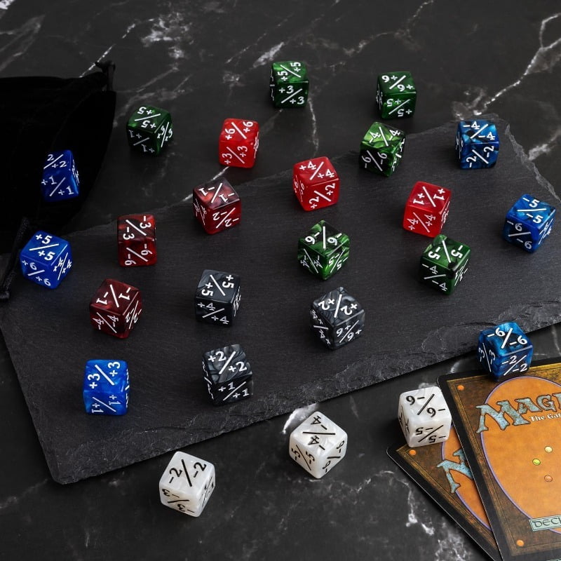 48pcs MTG Counter Dice Set 12mm/0.47inch 6-Sided +1/-1 Tokens Dice with Drawstring Bag for Magic: The Gathering, TCG, and Card Games Accessories, Magic Gathering Dice