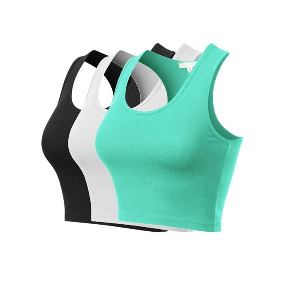 MixMatchy Women's 3-Pack Cotton Basic Sleeveless Racerback Sports Crop Tank Top