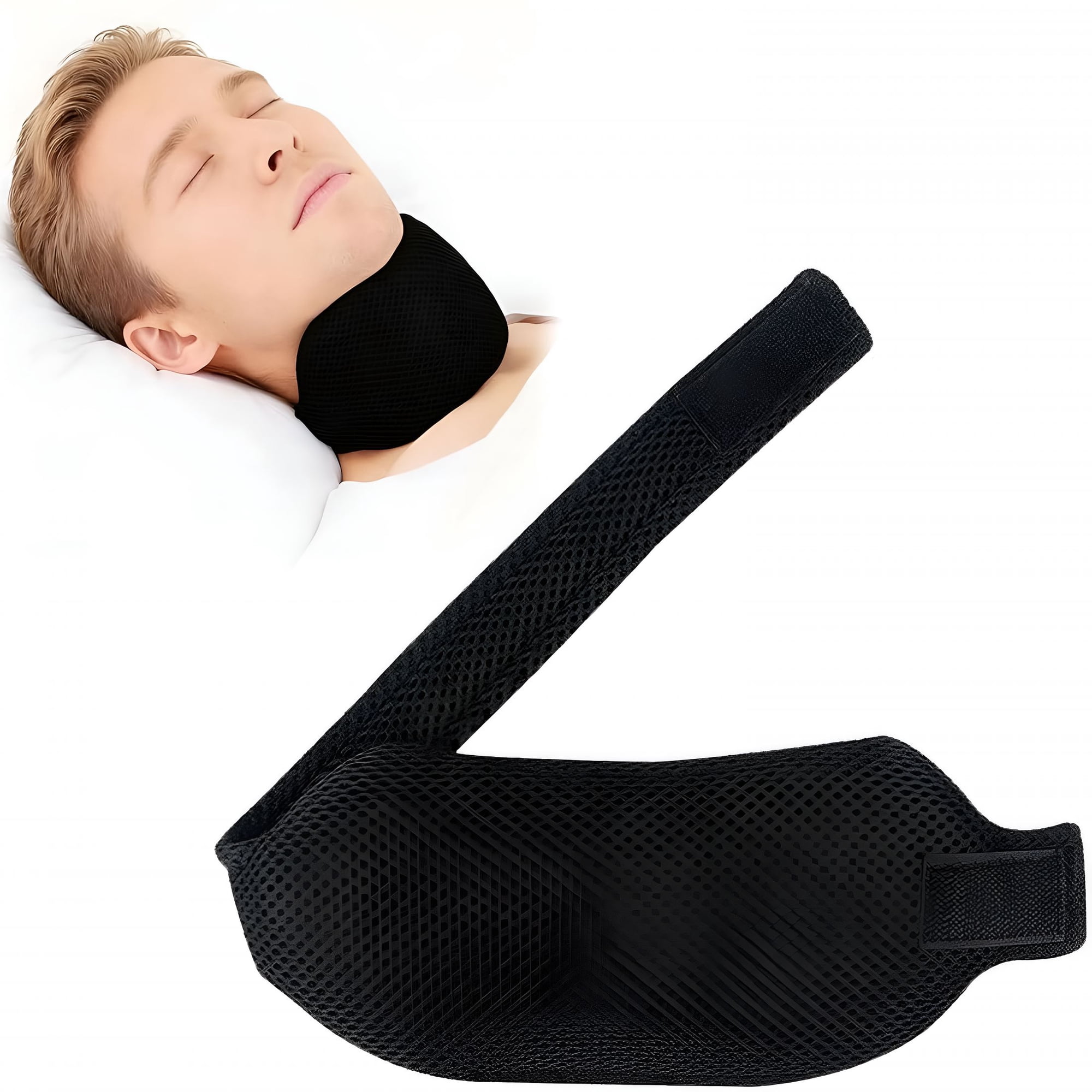 XIRQI Neck Support Brace for Sleep & Post-Surgery Recovery,Adjustable Anti-Snoring Collar & Chin Up Alignment Device - Comfortable Mesh Design (Black)