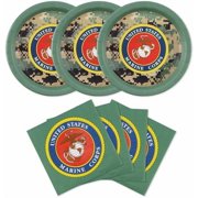 U.S. Marines Party for 32 Guests! Includes 32 ea. 10” XL Plates and Luncheon Napkins with Licensed Marines Camo & Coat of Arms. Retirement, Birthday or Official Events. by