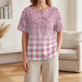 thumbnail image 5 of JULMCOMO Cotton Linen T Shirts for Women Floral Print Short Sleeve Casual Henley Shirts Baggy Comfy Summer Tops with Chest Pocket Pink 3XL, 5 of 9