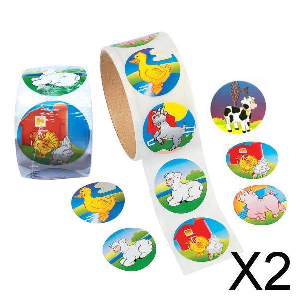 Rollos de pegatinas CUTICAT para Niños de Animales Multicolores 100 pegatinas Por rollo 2 piezas