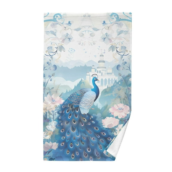 Peacock with Flowers Cotton Face Towels Soft Hand Towel Absorbent Bathroom Towel for Kitchen Hotel Decoration