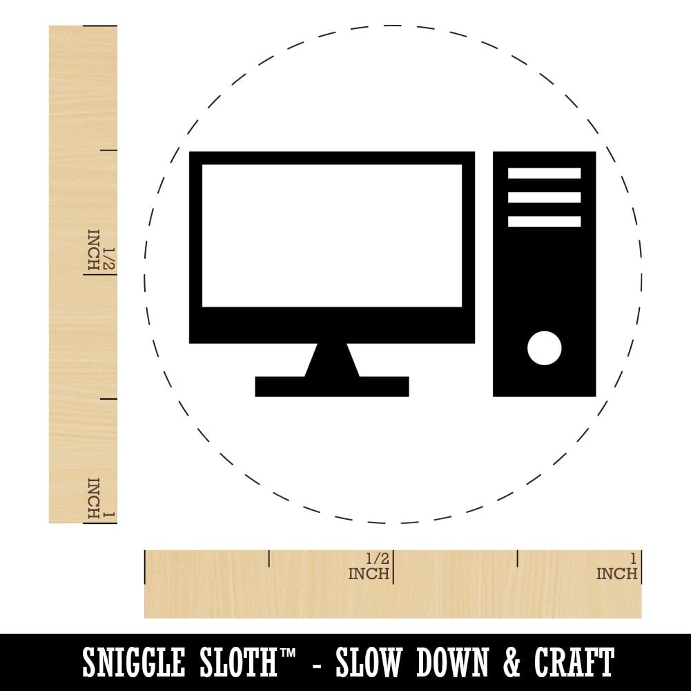 Desktop Computer Icon Self-Inking Rubber Stamp Ink Stamper - Purple Ink - Medium 1 Inch