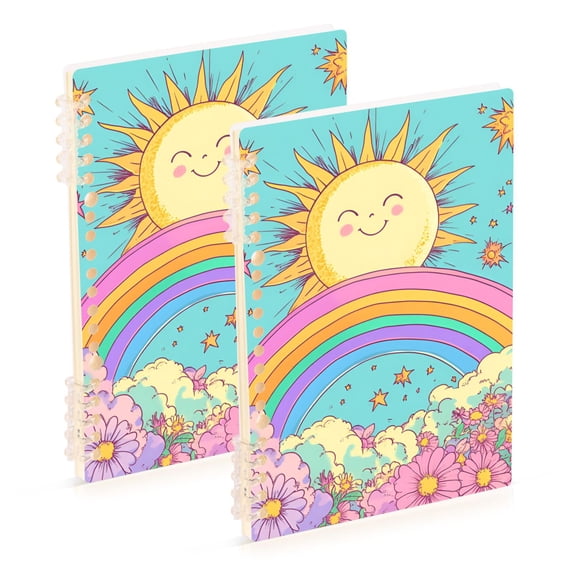 FORMRS 1-Subject Spiral Notebook 8" x 5" College Ruled 60 Refillable Sheet, 2 Pack, Retro Blue Rainbow