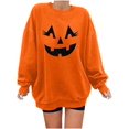 thumbnail image 1 of Chandails en Molleton Visage de Citrouille d'Halloween pour Femmes Manches Longues Surdimensionnées Col Rond Orange Pull Tops, 1 of 7