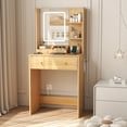 thumbnail image 2 of Satifur Vanity Desk with Mirror & Lights, GRWM Vanity with Drawers & Storage Shelves, Makeup Dressing Table with Charging, Nature, 2 of 10