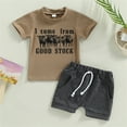 thumbnail image 4 of WIBACKER Toddler Baby Boy Western Cowboy Casual Outfit Short Sleeve Tops + Shorts Set 2PCS Summer Clothes, 4 of 5