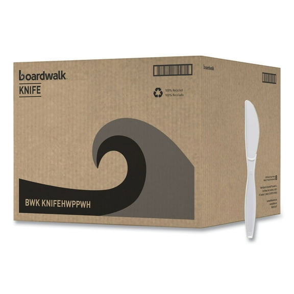 Boardwalk Heavyweight Polypropylene Cutlery, Knife, White, 1000/carton