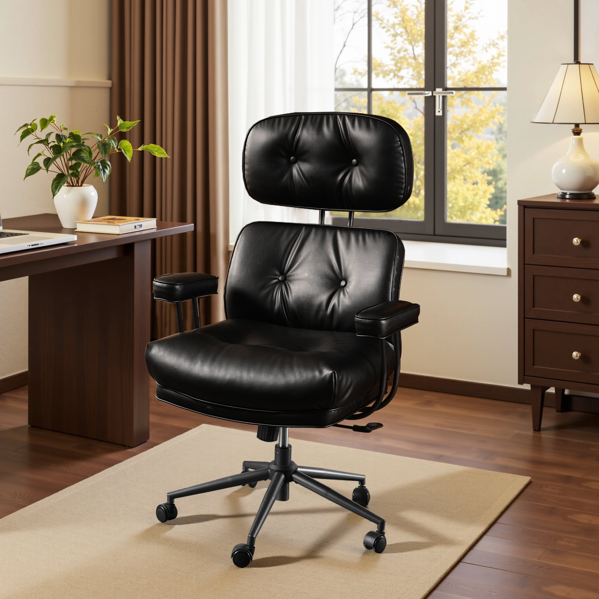 XIZZI Executive Office Chair, Oversized Computer Desk Chair with High Back, Ergonomic Elegant Design, Multi-Layer Memory Foam Cushion, Black (PU Leather)