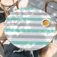 thumbnail image 2 of Teal Grey Round Tablecloth, Fitted Table Cover with Elastic for 45"-54" Round Tables, Farmhouse Watercolor Modern Geometric Table Cloth Outdoor Indoor Dinning Party Waterproof Tablecloths, 2 of 7