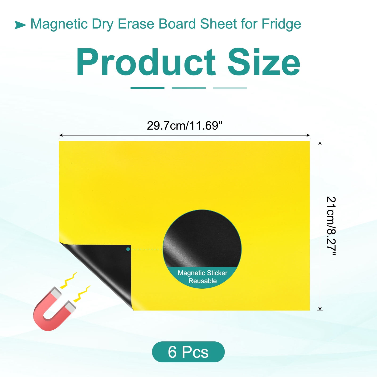 Uxcell Magnetic Dry Erase Board Sheet for Fridge, 6 Pcs 12 x 8 Inch Erasable Refrigerator Whiteboard for Kitchen for Home Kitchen Organizer Planner Office Storage, Yellow (0.6mm)