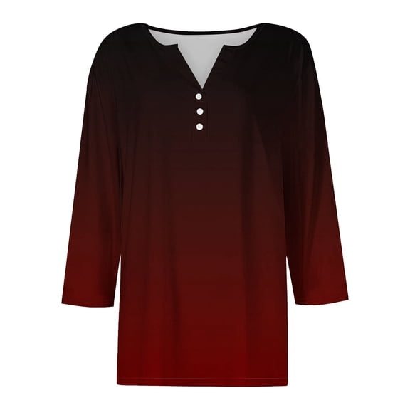 Red Tshirts for Women Summer Plus Size Shirts for Women V Neck 3/4 Sleeve Tops Floral Print Tees Tunic Casual Blouses Going Out Tops for Women