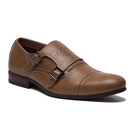 Ferro Aldo Men's 19396 Double Monk Dual Buckle Straps Cap Toe Dress Loafers