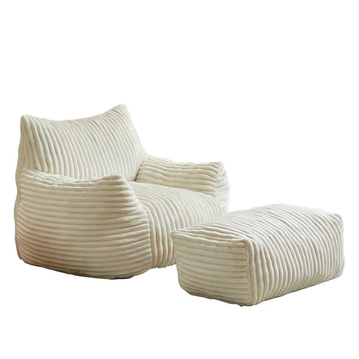 Hommoo Modern Suede Sofa Chair with Ottoman, 5-Zone Ergonomic Support Chair, White