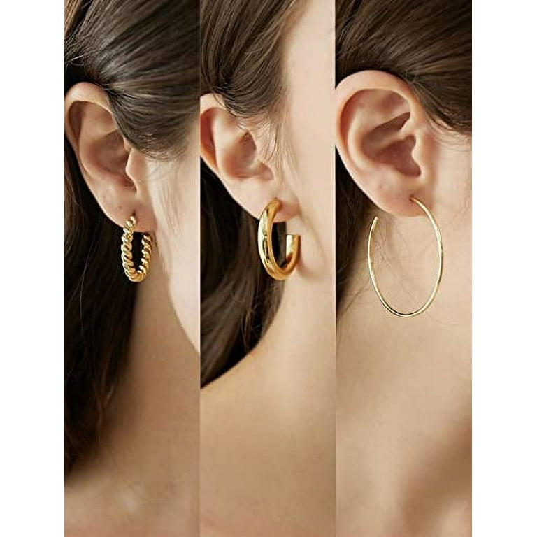 Hoops Gold Earrings for Women Medium 14k Gold Hoops Small Thick Large Lightweight Hoops Jewelry for Girls 3 Pairs Walmart