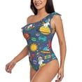 thumbnail image 3 of Yiaed Cartoon Space Print Women One Piece Swimsuits Tummy Control One Shoulder Bathing Suits Pattern Ruffle Swimwear-X-Large, 3 of 8