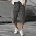 thumbnail image 2 of Cargo Shorts for Men Relaxed Fit 3/4 Long Shorts Below Knee Workout Hiking Summer Lightweight Elastic Waist Drawstring Capri Cargo Pants with Pockets Dark Gray M, 2 of 5