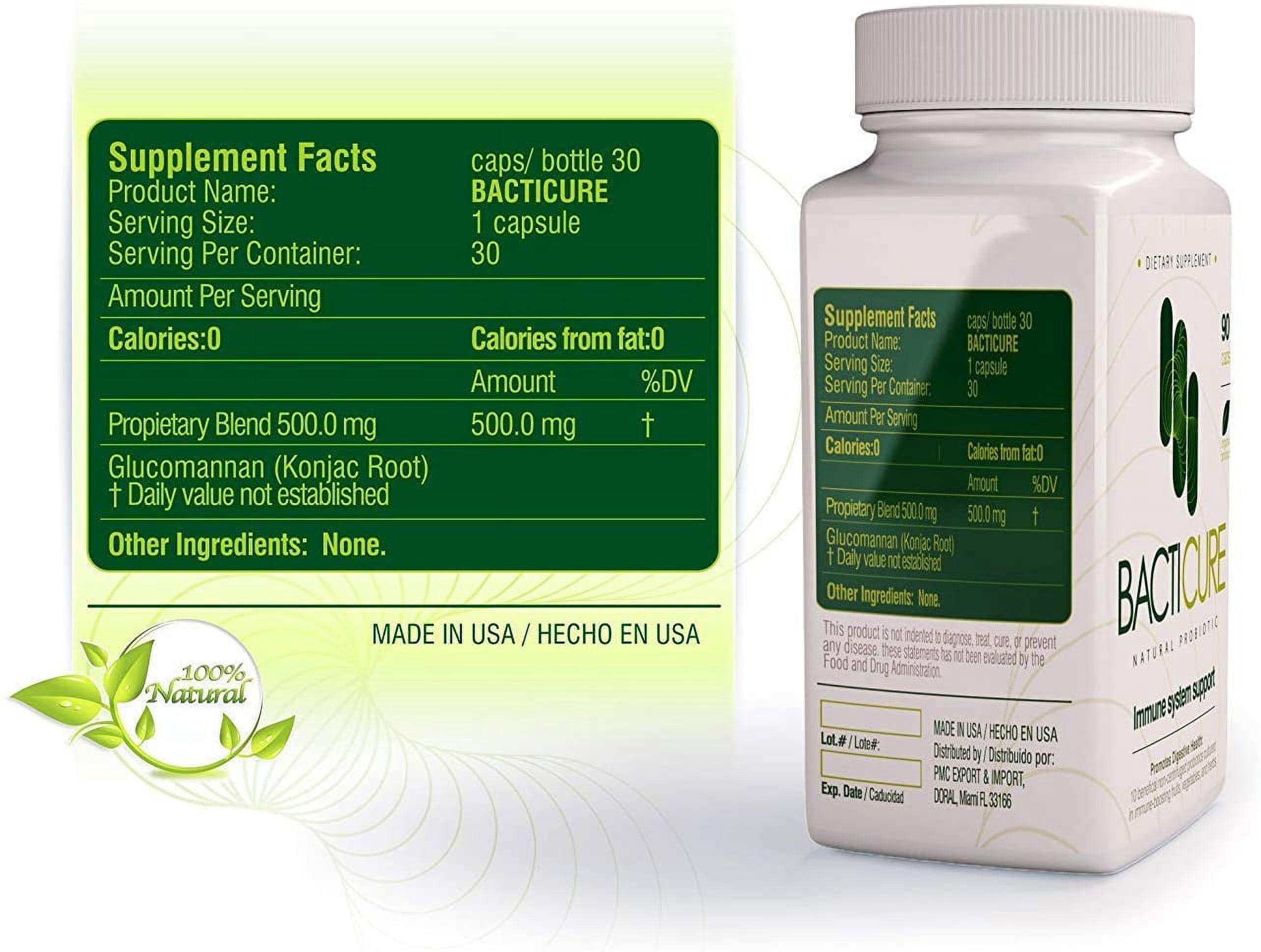 Bacticure, Natural Probiotic, Natural Product, Set of 2 Bottles, Total 120 Capsules, Vegetarian Capsules, Patented Formula, Original Product.