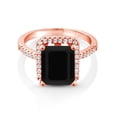 thumbnail image 2 of Gem Stone King 18K Rose Gold Plated Silver Black Onyx Engagement Ring for Women (3.49 Cttw, Emerald Cut 10X8MM, Gemstone December Birthstone, Size 5), 2 of 4
