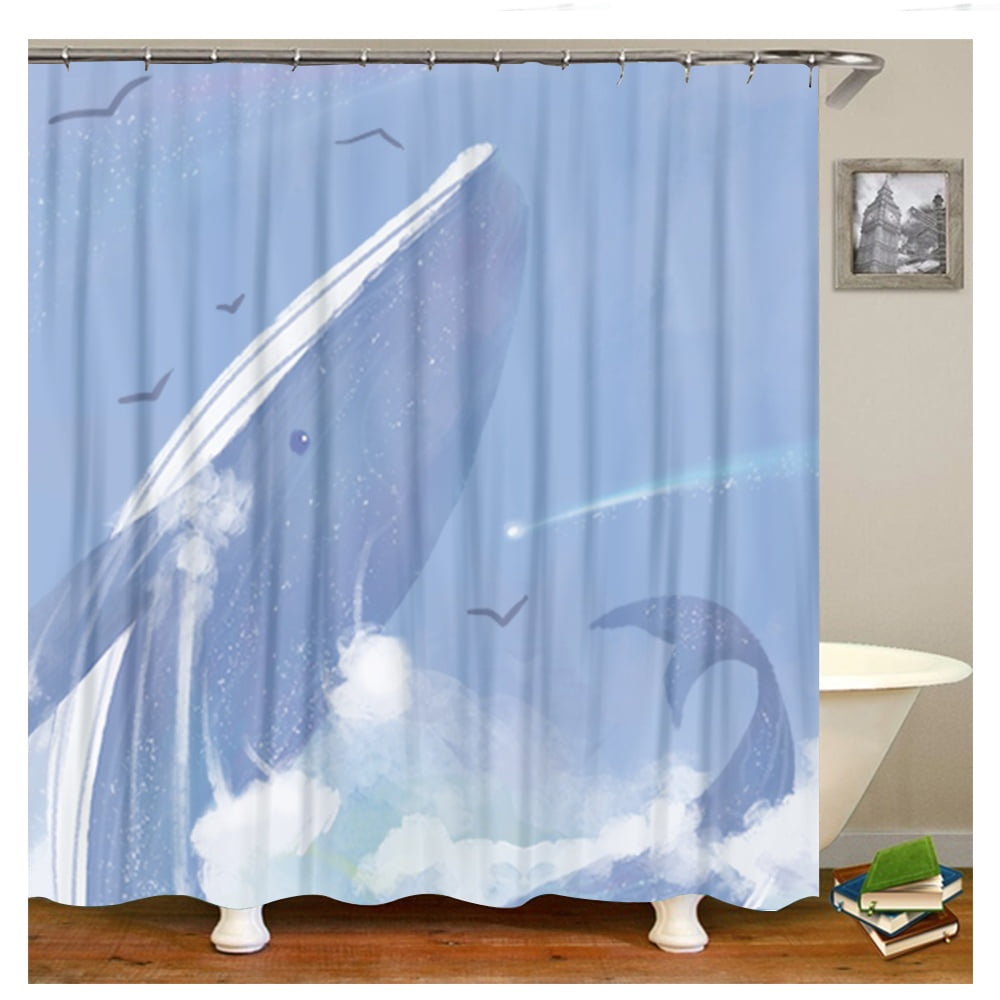 Sharks and manta rays Shower Curtain set Bathroom Fabric & 12hooks 71*71inches 
