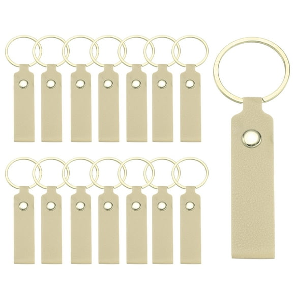Uxcell 20 Pcs PU Leather Keychain Blanks Bulk Laser Engraving Keychain Leather Key Fob Kit with Key Rings for DIY Supplies Gifts (Khaki, 3.7" x 0.7")