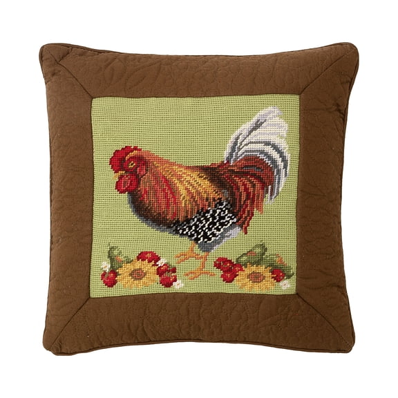 Rooster And Sunflower Needlepoint Accent Pillow