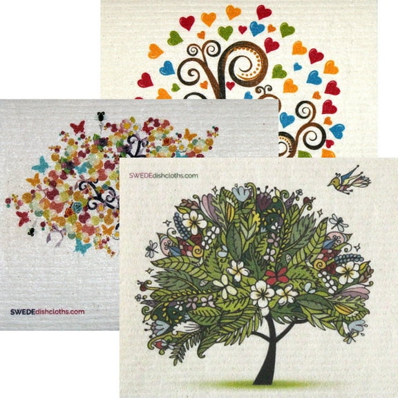 Mixed Trees Set of 3 cloths (one of each design) Swedish Dishcloths | ECO Friendly Paper Towel Replacement