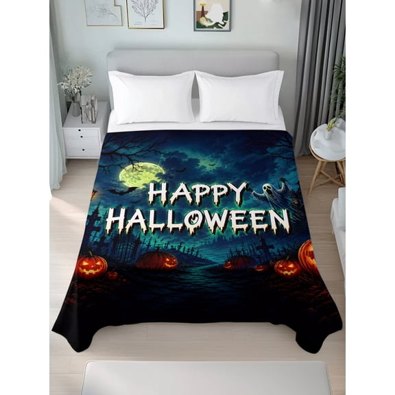 Twin Flat Sheet Only Halloween Haunted Castle Soft Microfiber Cooling Bedding Sheets Ghost Crow Pumpkin Flat Bed Sheet for Hotel,Home Decor