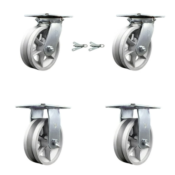 6 Inch V Groove Semi Steel Caster Set with Roller Bearing 2 Swivel Lock 2 Rigid