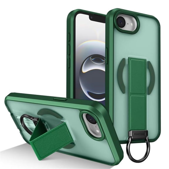 Case For Apple iPhone 17e / 16e 6.1-inch, Compatible With MagSafe,Integrated Retractable Metal Ring Holder ShockProof Protective Car Mounted Magnetic Case,Green,For iPhone 17e/16e