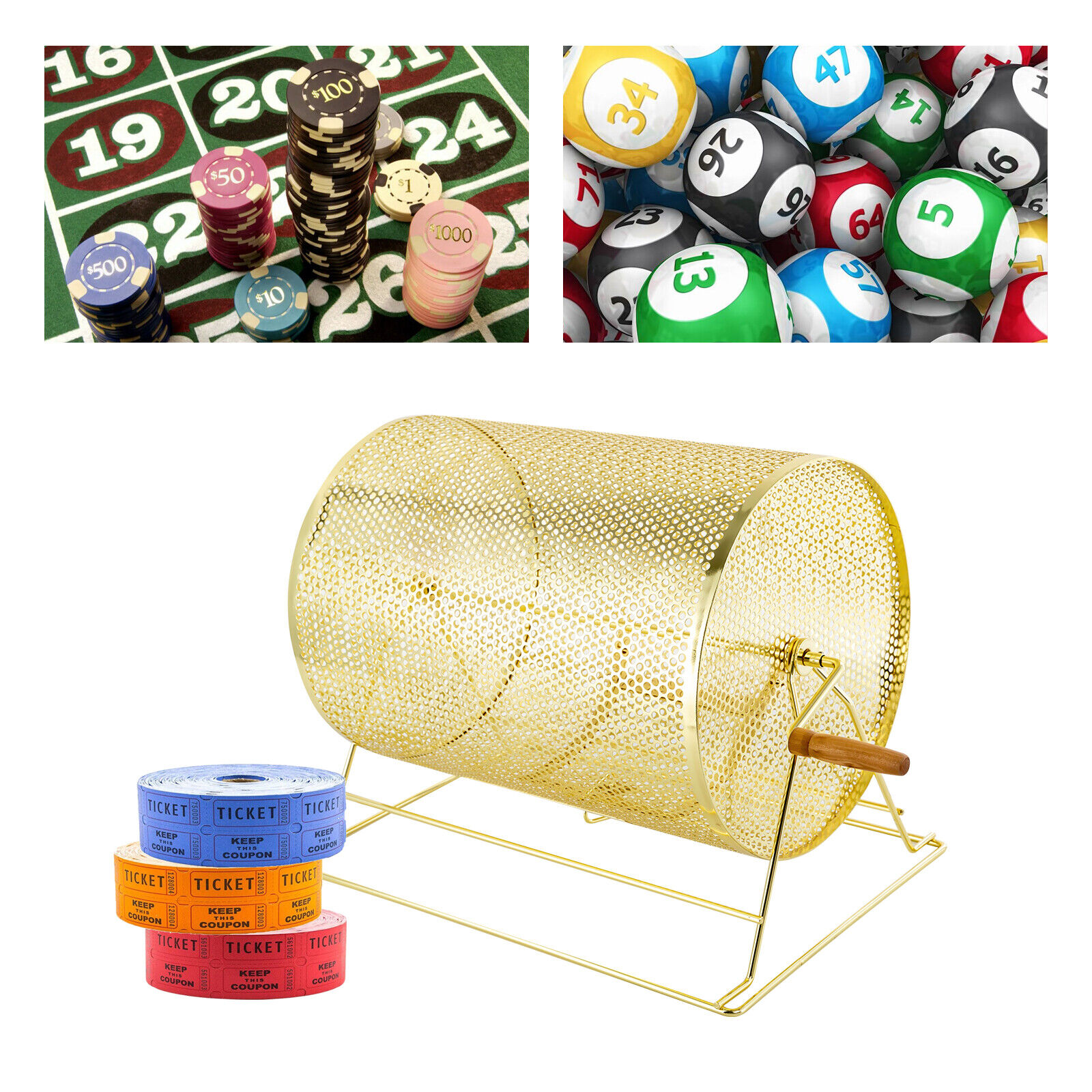 Modern Ping-Pong Balls Raffle Drum with Wooden Turning Spinning Drawing 10kg/22lbs 19*12*14.6in