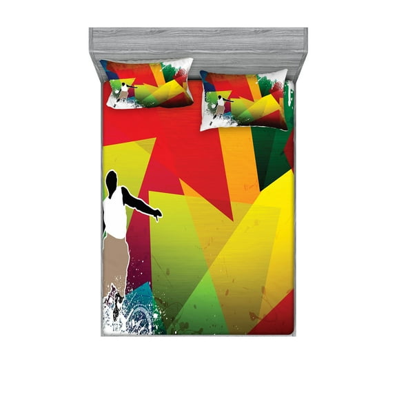 Ambesonne Colorful Fitted Sheet & Pillow Sham Set, Basketball Modern Art, Full, Multicolor