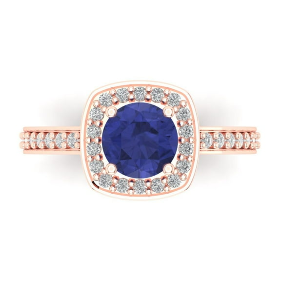 1.335 ct Round Cut Simulated Tanzanite Solitaire with Accents Engagement Ring for Women in 14K Rose Gold