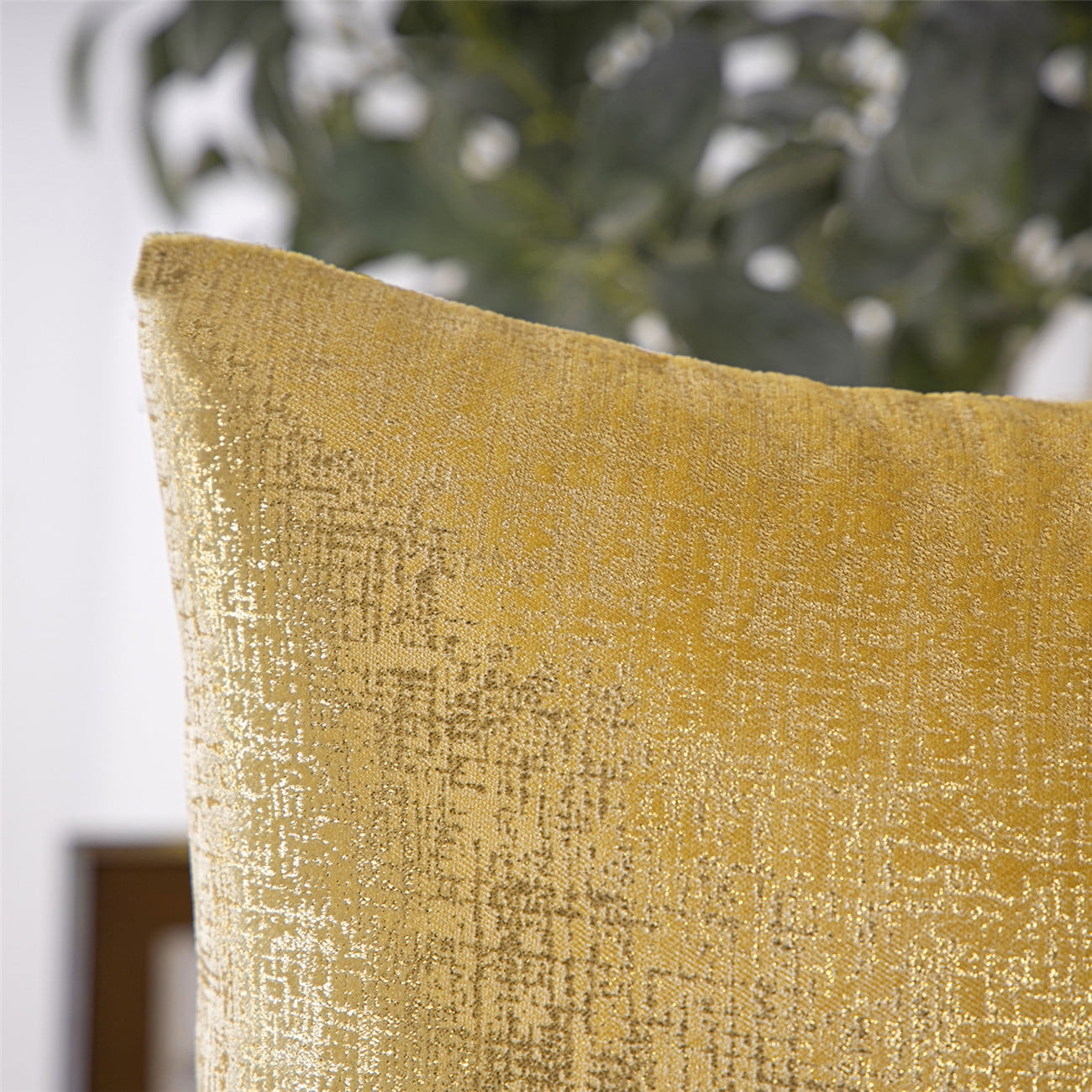 Phantoscope Bronzing Gold Foil Printed Cut Pile Velvet with Gilding Metallic Shiny Decorative Throw Pillow, 18" x 18", Yellow, 2 Pack