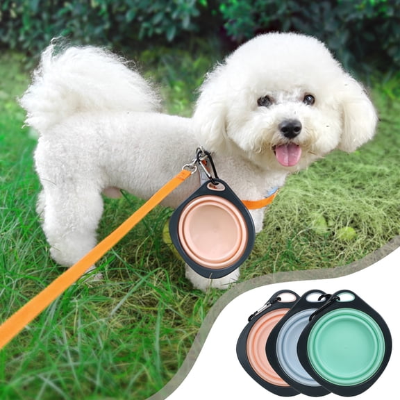 Aoznliie Collapsible Dog Bowl, Portable Foldable Dog Water Bowl with Carabiner for Travel, Flexible Pet Feeding Dish for Outdoor,Pink