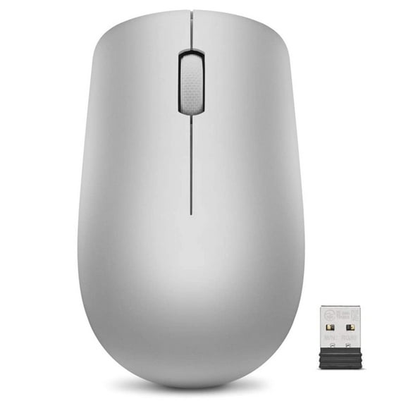 Lenovo 530 Wireless Mouse, Ambidextrous Design, Nano USB Connection, Compatible with Windows Laptops and PCs – Platinum Grey