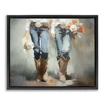 Stupell Industries Floral Cowgirl Pair Novelty Painting Black Floater Framed Canvas Art Print Wall Art, 21 x 17