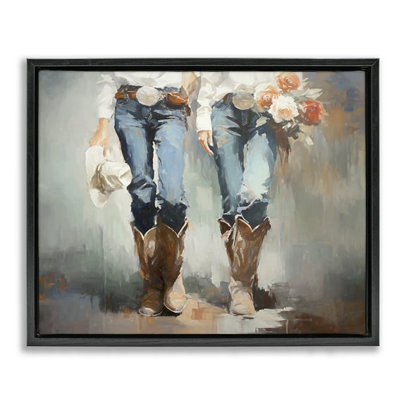 Stupell Industries Floral Cowgirl Pair Novelty Painting Black Floater Framed Canvas Art Print Wall Art, 21 x 17