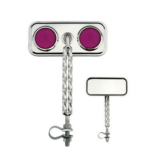 Alta Rectangular Double Twisted Mirror Steel Bicycle Chrome , Reflectors Multiple Colors. (Purple)