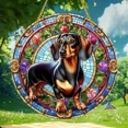 thumbnail image 3 of PURELY- Acrylic Dachshund Hanging Sign Colorful Floral Round Decor For Home Garden Gifts, 3 of 6